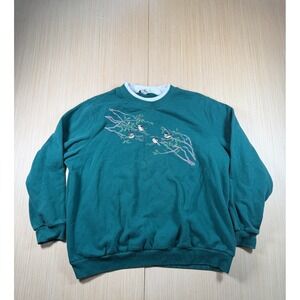 Vintage Bon Worth Morning Sun Sweatshirt Women L Green Bird Graphic Fleece Lined